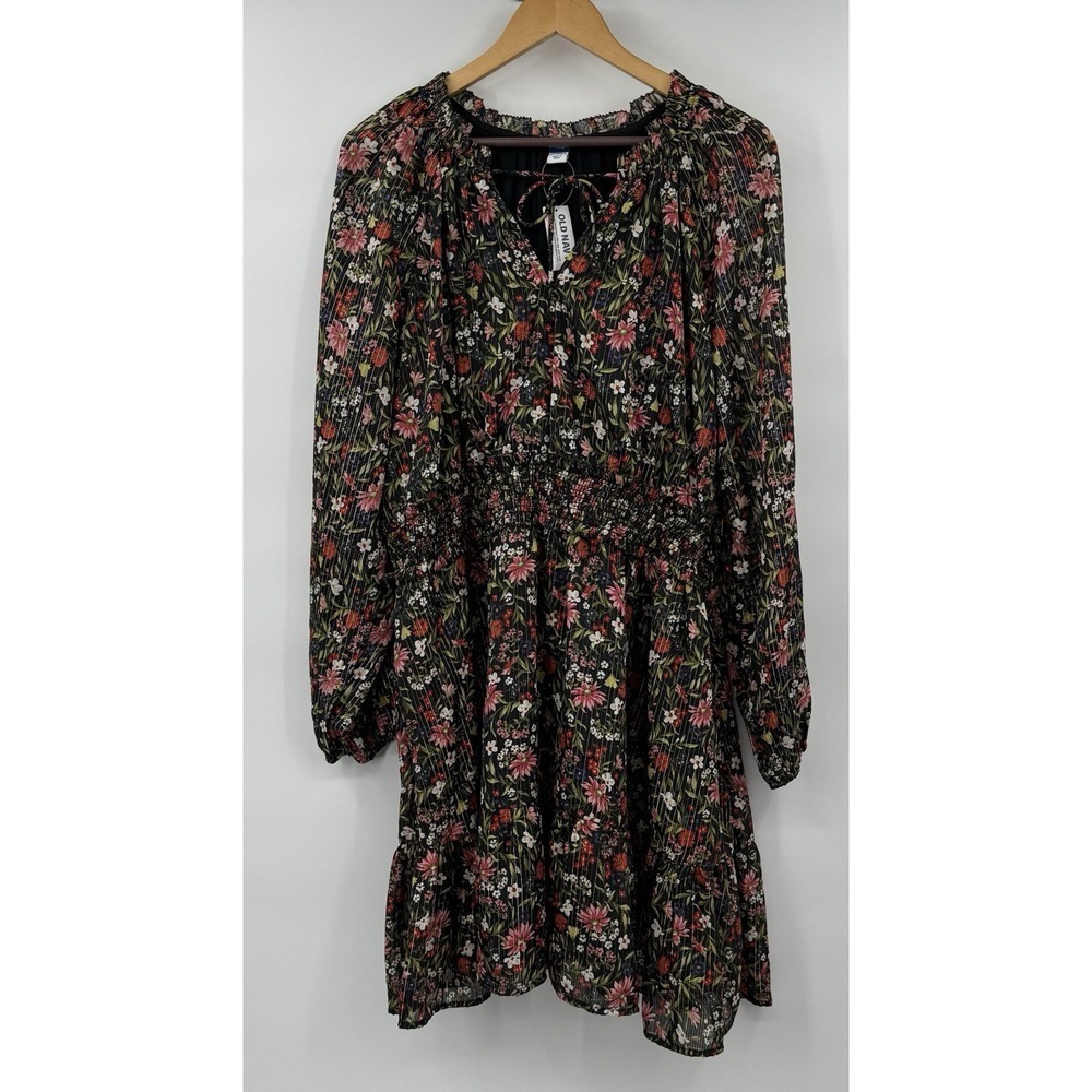 Boho Floral Metallic Thread Smocked Waist Ruffle Neckline Old Navy Sz XXL NWT